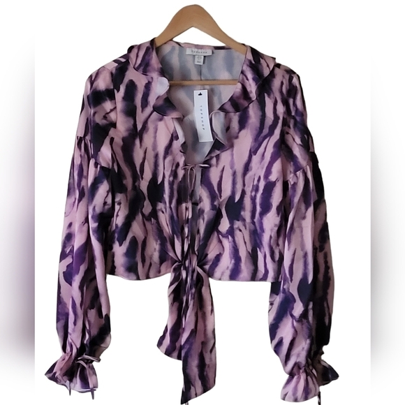 TOPSHOP Tie Dye Ruffle Long Sleeve Crop Jacket Top New - Picture 1 of 12